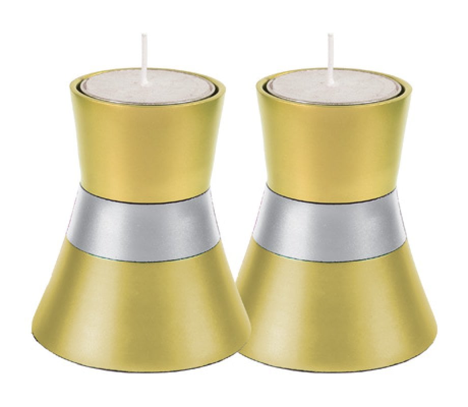 Yair Emanuel Small Anodized Aluminum Candlesticks, Silver Band - Choice of Colors