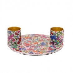 Yair Emanuel Small Candle Holders on Attached Tray - Butterfly Design