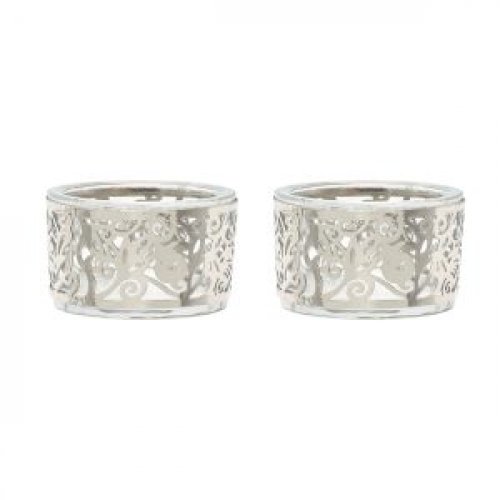 Yair Emanuel Small Candlesticks, Stainless Steel and Glass - Pomegranate Design