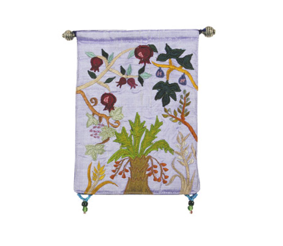 Yair Emanuel Small Colorful Appliqued Silk Wall Hanging – Seven Species