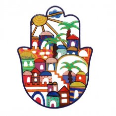 Yair Emanuel Small Colorful Wall Hamsa with Jerusalem Design