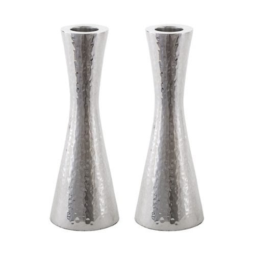 Yair Emanuel Small Cone Shaped Candlesticks - Hammered Nickel