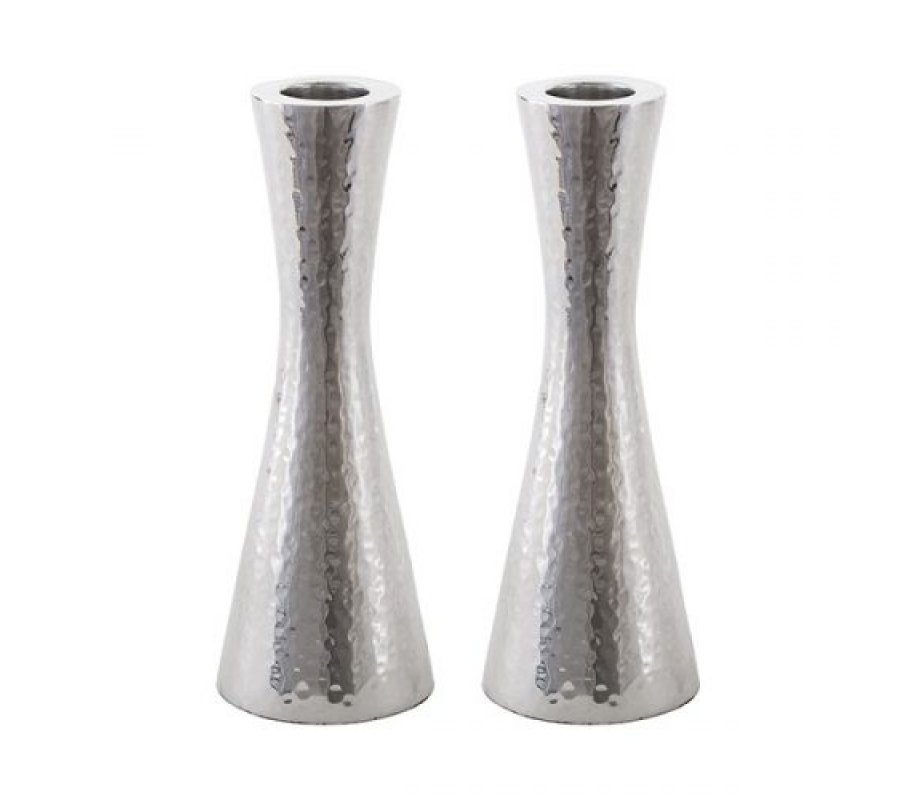 Yair Emanuel Small Cone Shaped Candlesticks - Hammered Nickel
