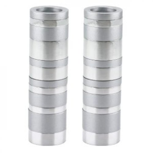 Yair Emanuel Small Cylinder Candlesticks with Rings - Matte and Shiny Silver