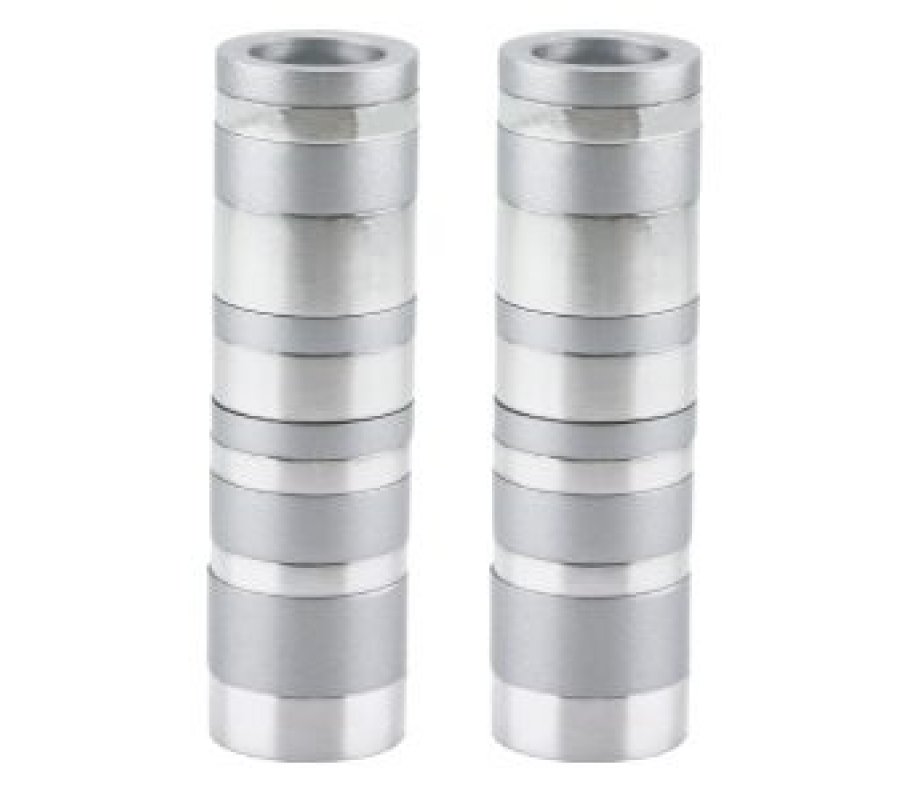 Yair Emanuel Small Cylinder Candlesticks with Rings - Matte and Shiny Silver