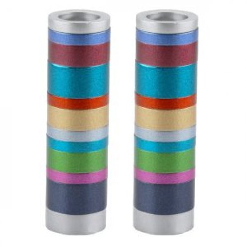Yair Emanuel Small Cylinder Candlesticks with Rings - Multicolor