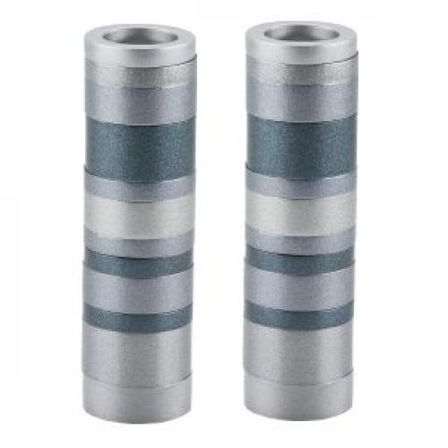 Yair Emanuel Small Cylinder Candlesticks with Rings - Shades of Gray