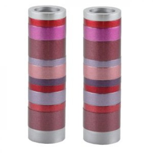Yair Emanuel Small Cylinder Candlesticks with Rings - Shades of Pink