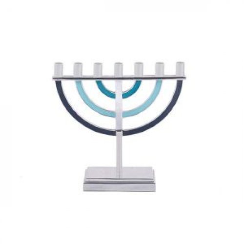 Yair Emanuel Small Seven Branch Menorah, Shades of Blue - 5.9 Inches Height