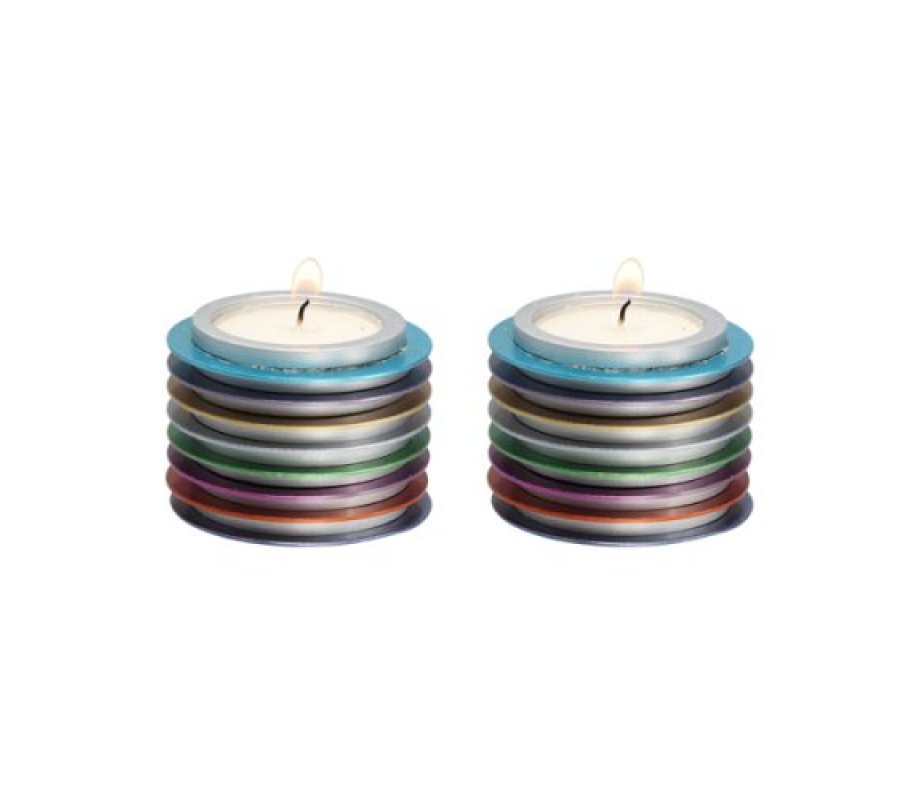 Yair Emanuel Small Tea Light Candlesticks, Stacked Discs – Colorful