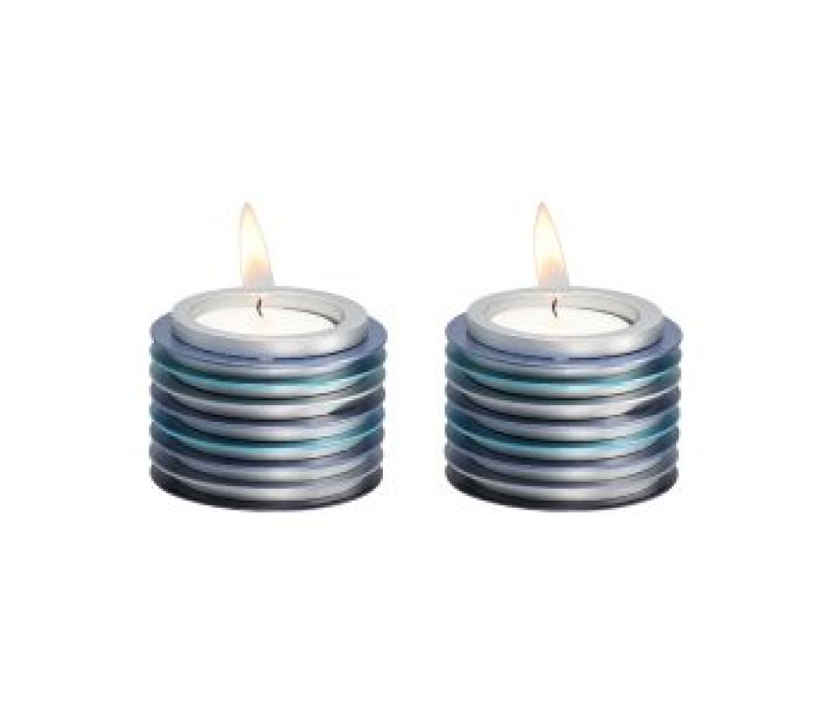 Yair Emanuel Small Tea Light Candlesticks, Stacked Discs – Colorful