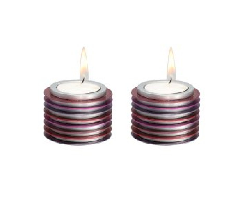 Yair Emanuel Small Tea Light Candlesticks, Stacked Discs – Colorful