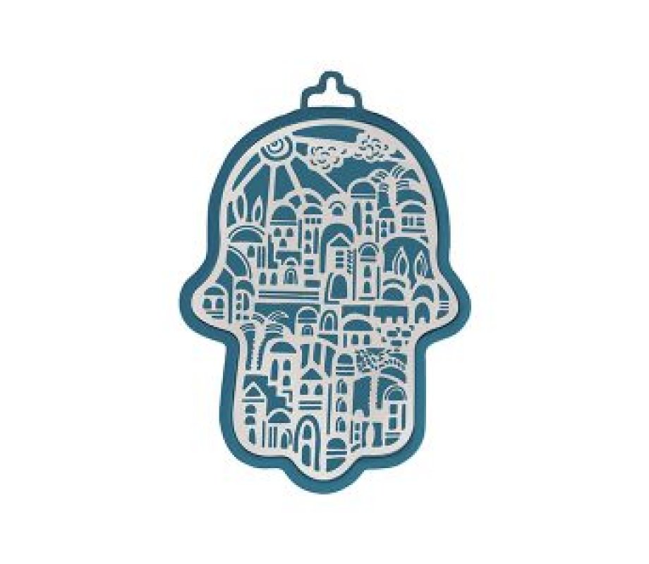 Yair Emanuel Small Wall Hamsa, Delicate Jerusalem Overlay - Choice of Colors