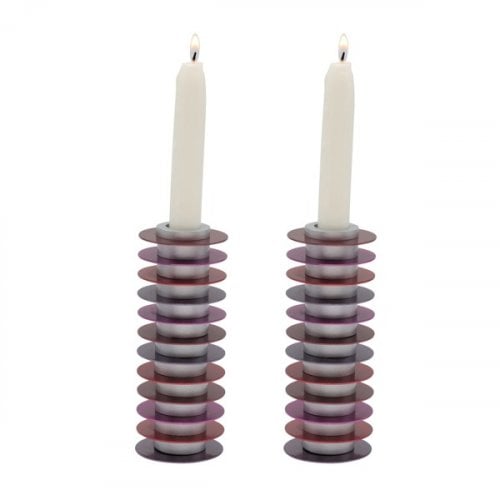 Yair Emanuel, Stacked Disc Style Candlesticks - Maroon