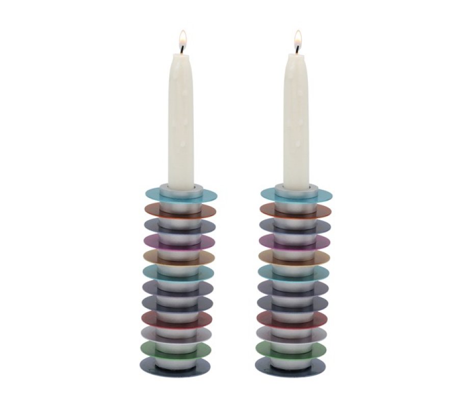 Yair Emanuel, Stacked Disc Style Candlesticks - Multicolor