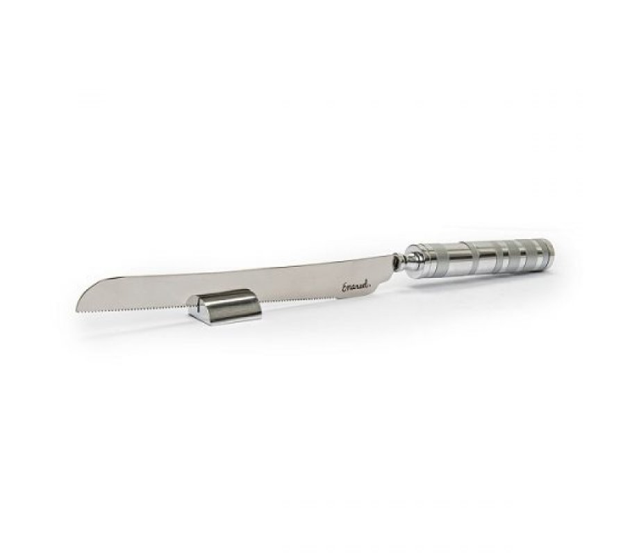 Yair Emanuel Stainless Steel Challah Knife with Stand - Decorated Silver Handle