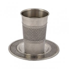 Hammered Nickel Cylinder Shaped Kiddush Cup With Silver Rings CUT-3 Yair Emanuel air Emanuel