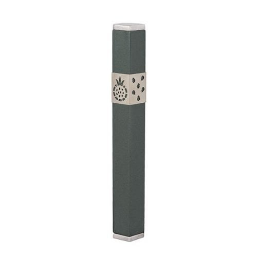 Yair Emanuel Stainless Steel Mezuzah Case, Cutout Pomegranates - Dark Gray