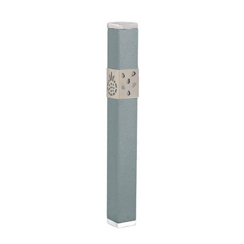 Yair Emanuel Stainless Steel Mezuzah Case, Cutout Pomegranates - Gray