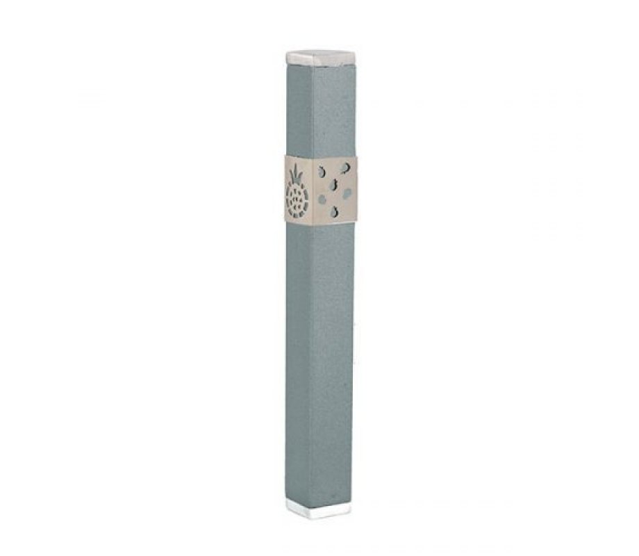Yair Emanuel Stainless Steel Mezuzah Case, Cutout Pomegranates - Gray