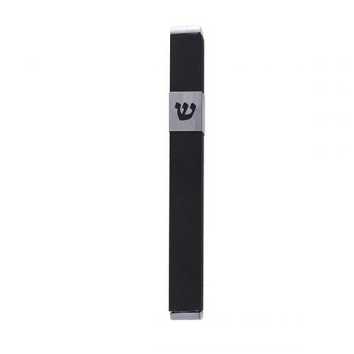 Yair Emanuel Stainless Steel Mezuzah Case, Cutout Shin Letter - Black