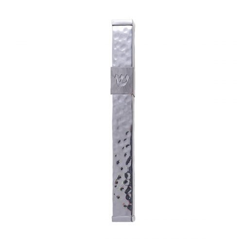 Yair Emanuel Stainless Steel Mezuzah Case, Cutout Shin Letter - Hammered Silver