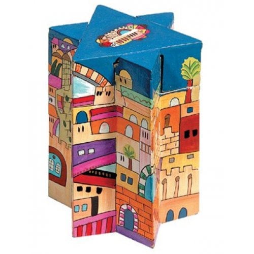 Yair Emanuel Star of David Colorful Wood Charity Tzedakah Box - Jerusalem