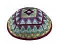 Yair Emanuel Tallit & Kippah & Bag Set, Embroidered Squares & Shapes - Colorful