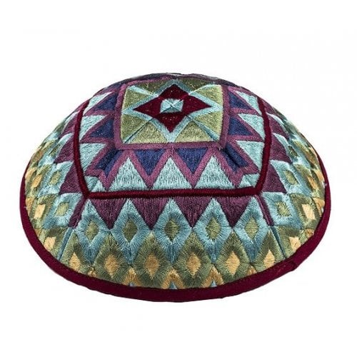 Yair Emanuel Tallit & Kippah & Bag Set, Embroidered Squares & Shapes - Colorful