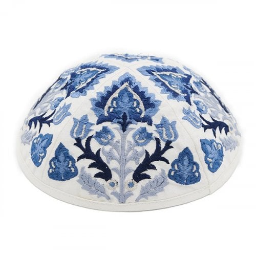 Yair Emanuel Tallit Kippah and Bag Set, Floral Geometric Design  Blue