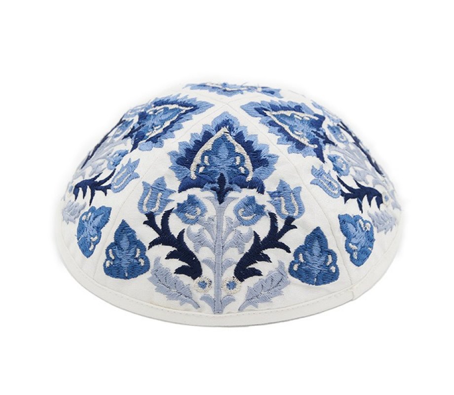 Yair Emanuel Tallit Kippah and Bag Set, Floral Geometric Design – Blue