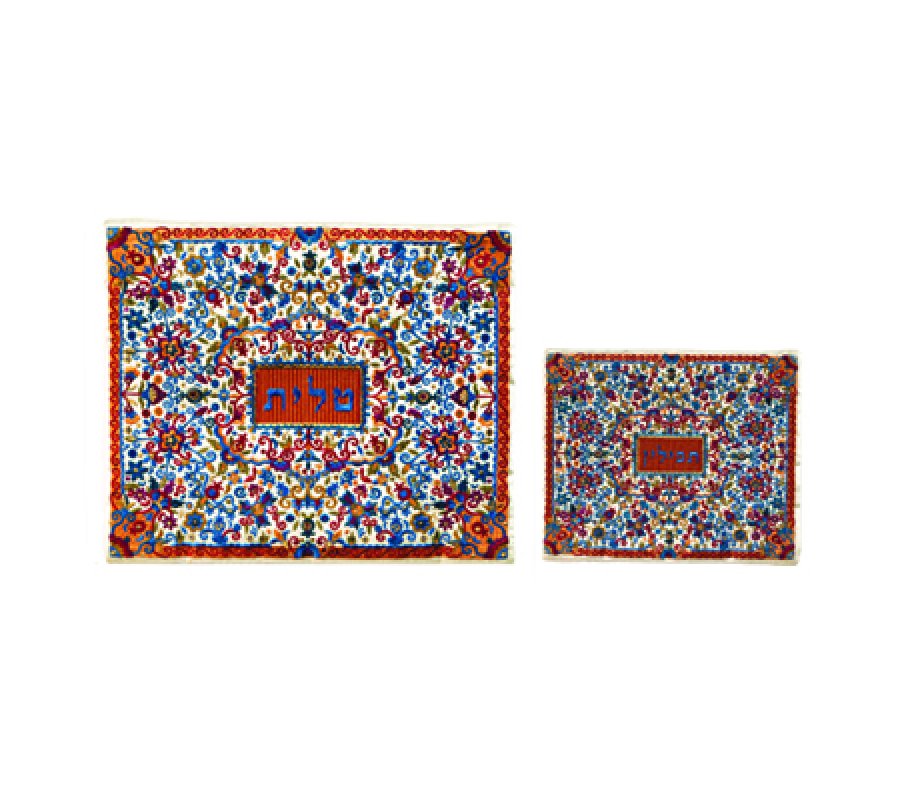 Yair Emanuel Tallit and Tefillin Bag Full Embroidery, Flowers - Colorful