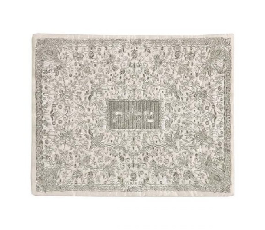 Yair Emanuel Tallit and Tefillin Bag Full Embroidery, Flowers - Silver (Sold Separately)
