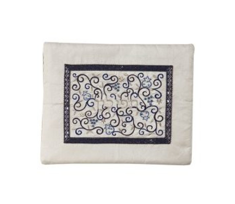 Yair Emanuel Tallit and Tefillin Bag Set, Embroidered Pomegranate Vines - Blue