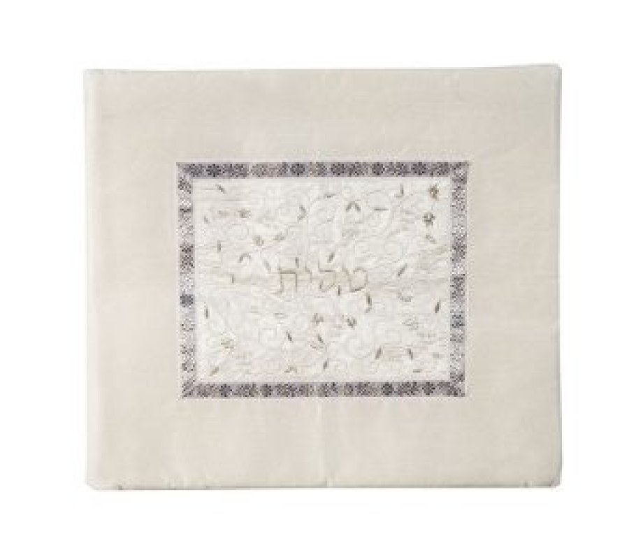 Yair Emanuel Tallit and Tefillin Bag Set, Embroidered Pomegranate Vines - Silver