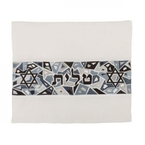Yair Emanuel Tallit and Tefillin Bag Set, Star of David on Mosaic  Black
