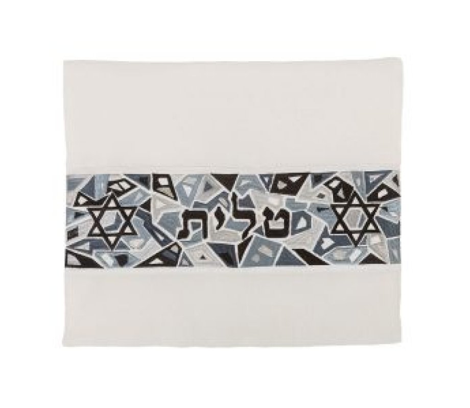Yair Emanuel Tallit and Tefillin Bag Set, Star of David on Mosaic – Black