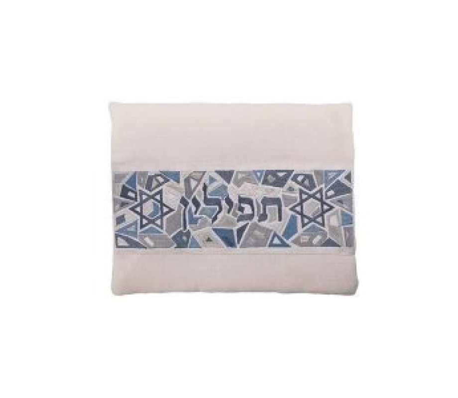 Yair Emanuel Tallit and Tefillin Bag Set, Star of David on Mosaic - Gray