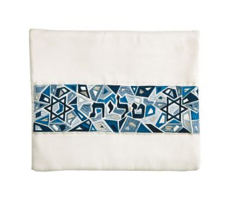 Yair Emanuel Tallit and Tefillin Bag, Star of David on Mosaic - Blue (Sold Separately)