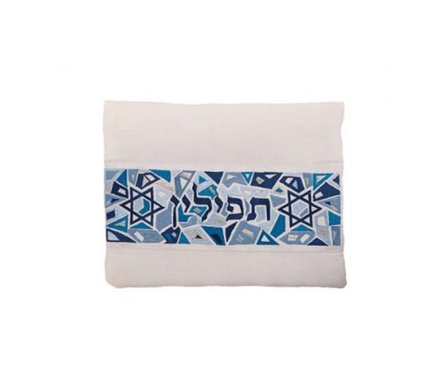 Yair Emanuel Tallit and Tefillin Bag, Star of David on Mosaic - Blue (Sold Separately)
