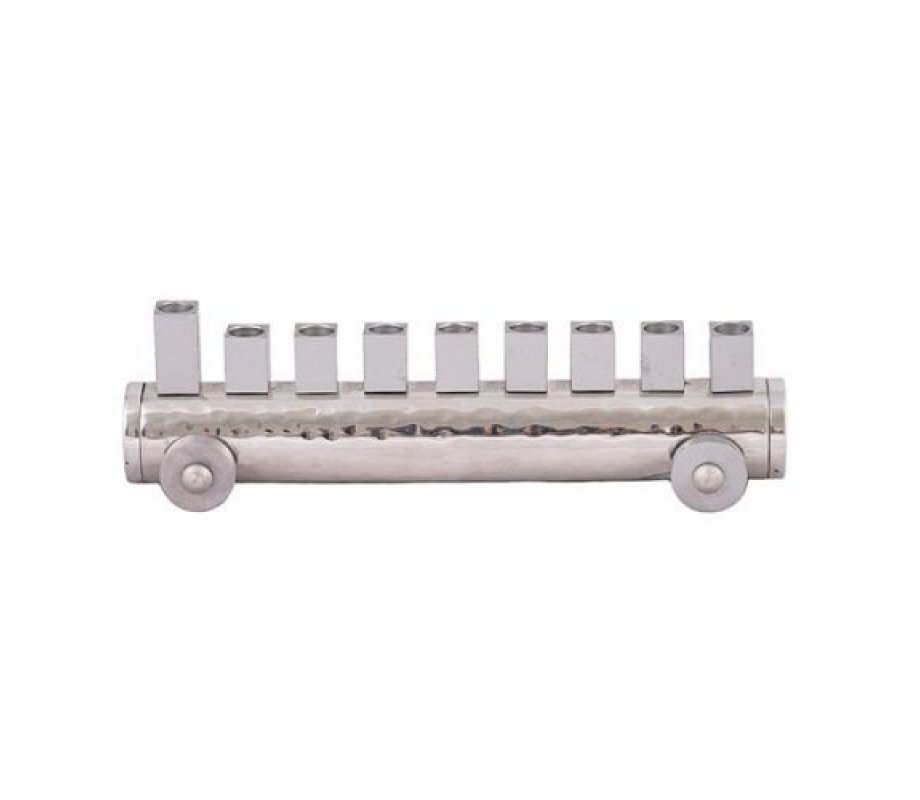 Yair Emanuel Train Chanukah Menorah, Hammered Aluminum - Silver