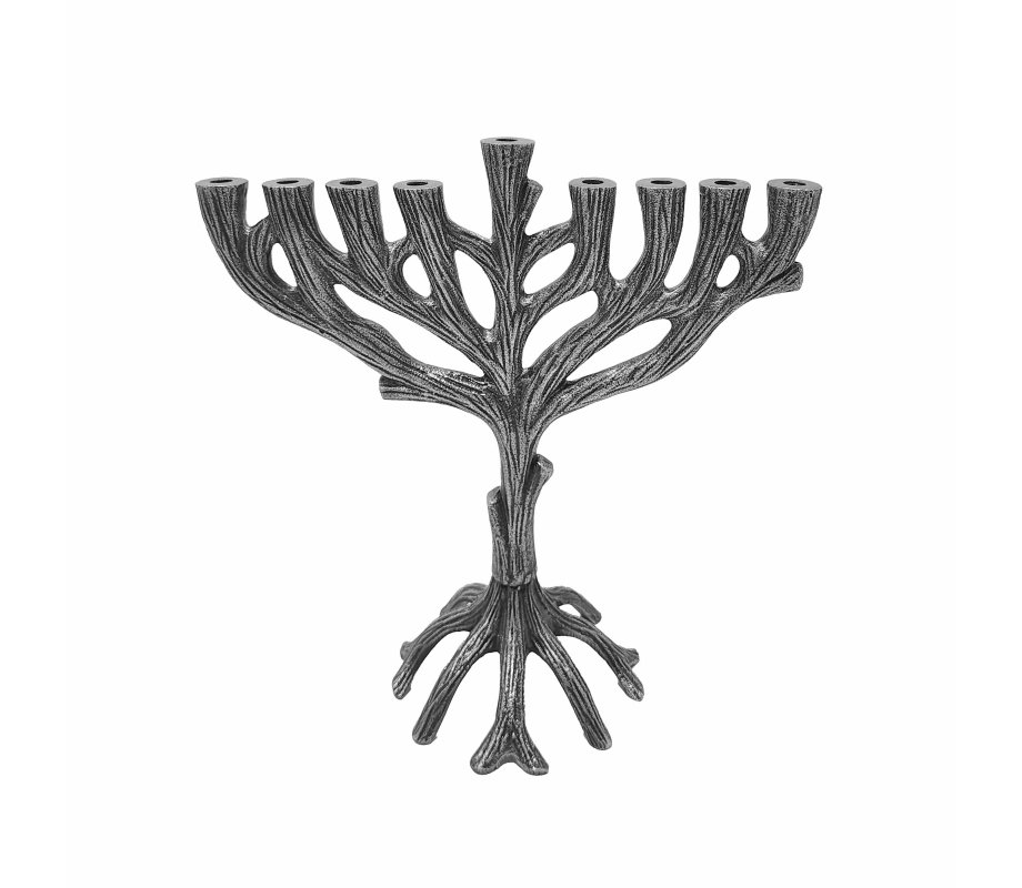 Yair Emanuel Tree of Life Metal Chanukah Menorah - Silver Color