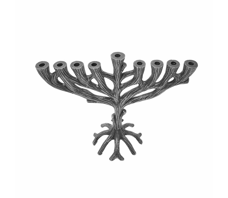 Yair Emanuel Tree of Life Metal Chanukah Menorah - Silver Color