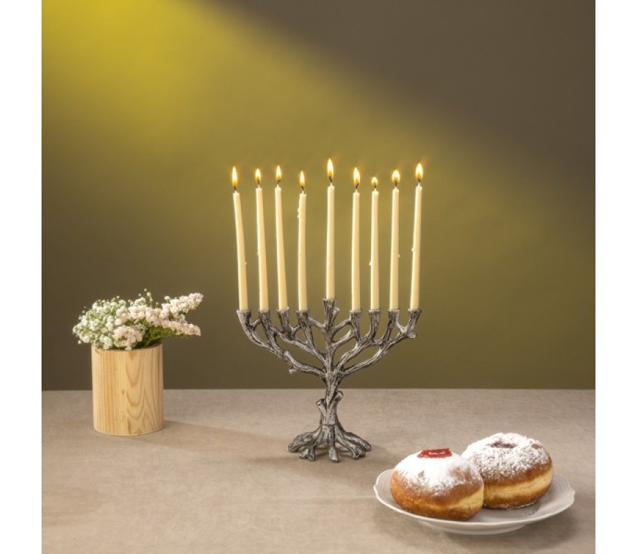 Yair Emanuel Tree of Life Metal Chanukah Menorah - Silver Color