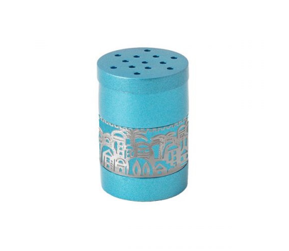 Yair Emanuel Turquoise Havdalah Spice Holder with Silver Jerusalem Metal Cutout