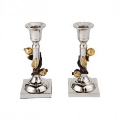 Yair Emanuel Two Tone Metal Leaf Design Candlesticks