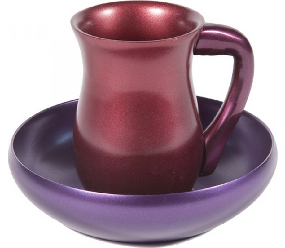 Yair Emanuel Two-Piece Aluminum Mayim Achronim Set - Red and Purple