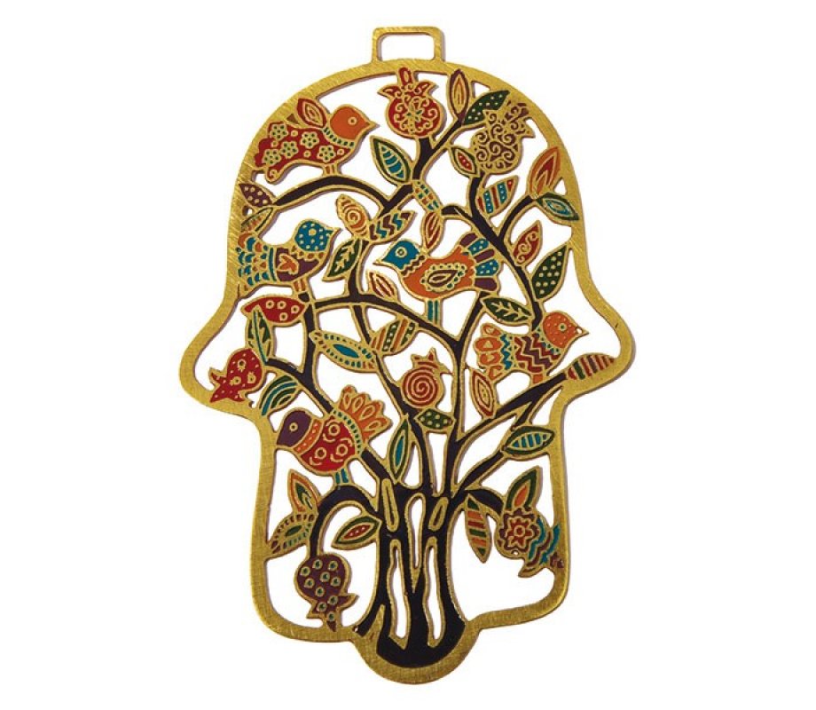 Yair Emanuel Wall Hamsa with Colorful Birds Design