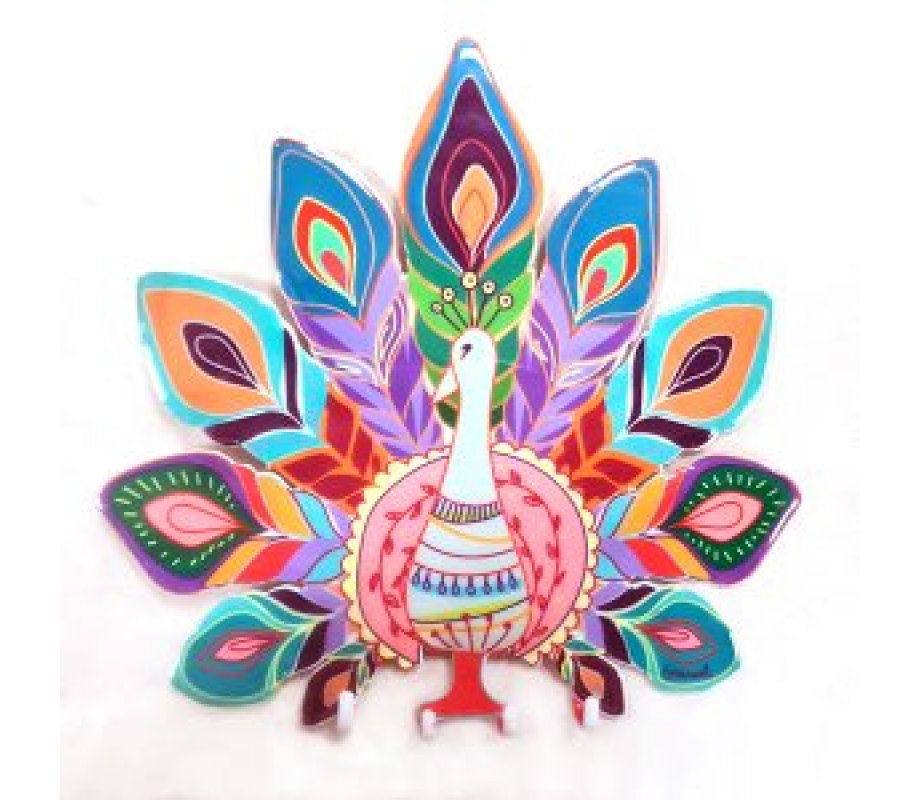 Yair Emanuel Wall Key Hanger, Colorful Peacock
