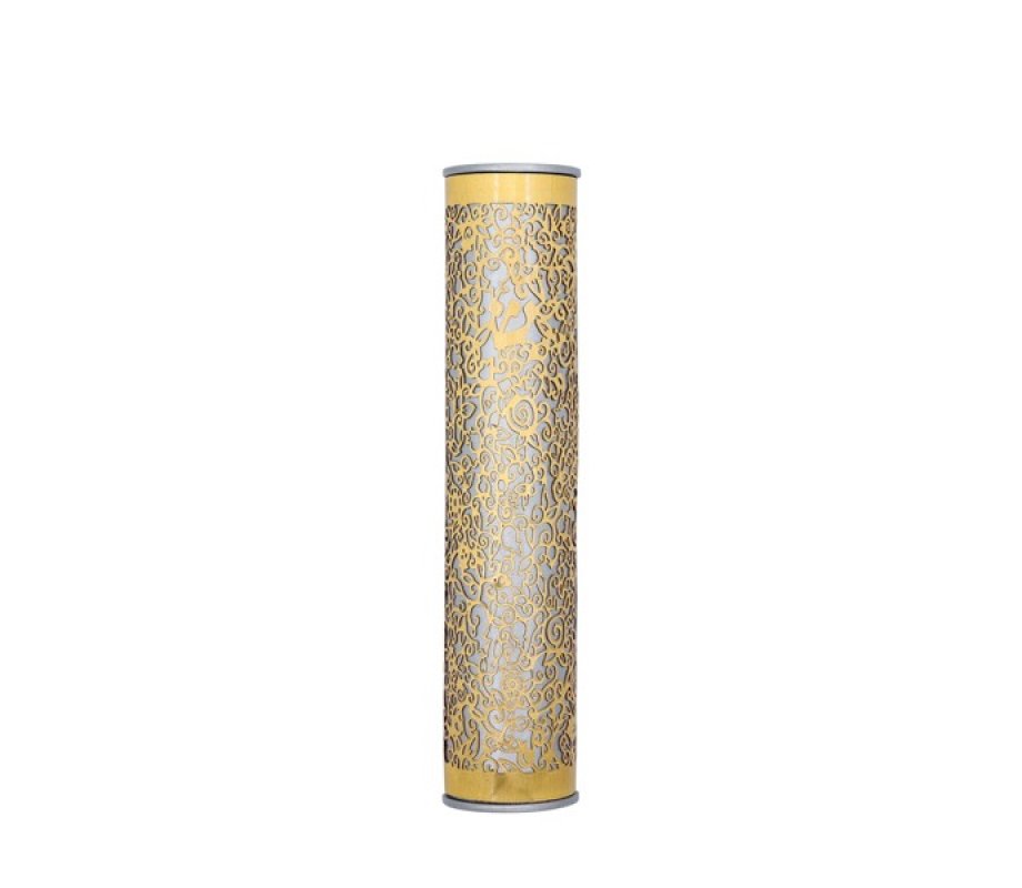 Yair Emanuel Wide Cutout Rounded Gold Metal Mezuzah Case - Pomegranate